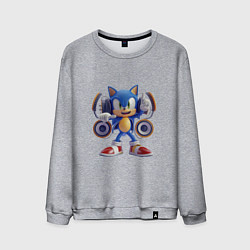 Свитшот хлопковый мужской Соник в наушниках, цвет: меланж