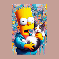Свитшот хлопковый мужской Bart Simpson with a kitten - ai art, цвет: пыльно-розовый — фото 2