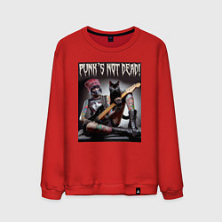 Мужской свитшот Punk girl with a black cat and a guitar