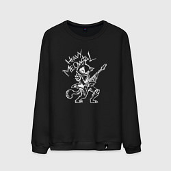 Свитшот хлопковый мужской Кот хеви метал, цвет: черный