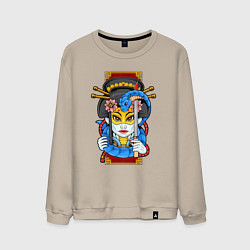 Свитшот хлопковый мужской Японская девушка киборг куноити, цвет: миндальный