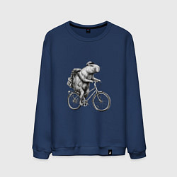 Свитшот хлопковый мужской Капибара на велосипеде в черном цвете, цвет: тёмно-синий