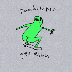 Свитшот хлопковый мужской Fuck bitches get riches - skateboard alien, цвет: меланж — фото 2