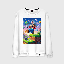 Свитшот хлопковый мужской Марио и Майнкрафт - коллаба, цвет: белый