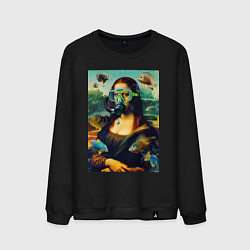 Свитшот хлопковый мужской Мона Лиза под водой - нейросеть, цвет: черный
