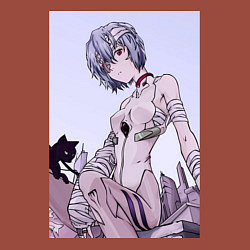 Свитшот хлопковый мужской Евангелион Рей Аянами кот, цвет: кирпичный — фото 2