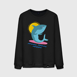 Свитшот хлопковый мужской Акула серфит, цвет: черный