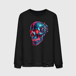 Свитшот хлопковый мужской Metal cyber skull - ai art, цвет: черный