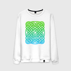 Свитшот хлопковый мужской Кельтский бесконечный зеленый узор, цвет: белый