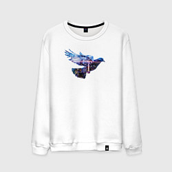 Свитшот хлопковый мужской Голубь с ночным городом внутри, цвет: белый