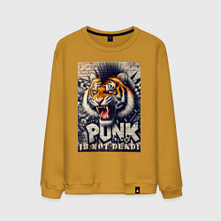 Свитшот хлопковый мужской Cool tiger - punks not dead, цвет: горчичный