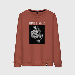 Свитшот хлопковый мужской Charlie Parker legendary saxophonist, цвет: кирпичный