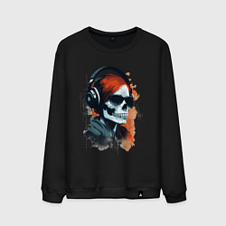 Свитшот хлопковый мужской Grunge redhead girl skull, цвет: черный