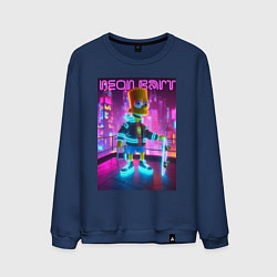 Свитшот хлопковый мужской Neon Bart - with skateboard ai art fantasy, цвет: тёмно-синий