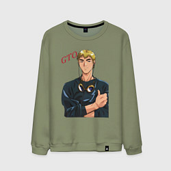 Свитшот хлопковый мужской Эйкити Онидзука учитель, цвет: авокадо