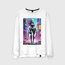 Свитшот хлопковый мужской Кибер чувиха на своём районе - нейросеть, цвет: белый