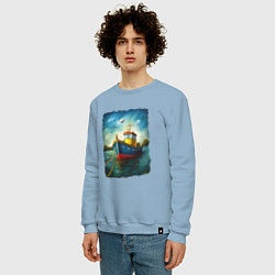 Свитшот хлопковый мужской Кораблик у причала, цвет: мягкое небо — фото 2