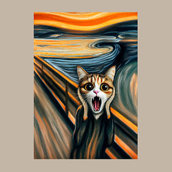 Свитшот хлопковый мужской Кошка кричит - мем нейросеть, цвет: миндальный — фото 2