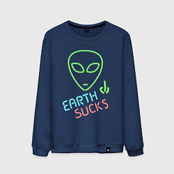 Свитшот хлопковый мужской Земля отстой - неон green инопланетянин, цвет: тёмно-синий