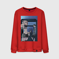 Свитшот хлопковый мужской Песнь ночных сов Ко Ямори, цвет: красный