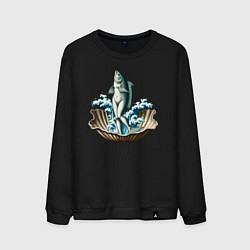 Свитшот хлопковый мужской Рыба-венера в ракушке, цвет: черный