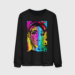 Свитшот хлопковый мужской Портрет девушки - нейросеть, цвет: черный