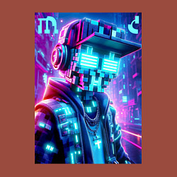 Свитшот хлопковый мужской Minecraft and Cyberpunk collaboration - ai art neo, цвет: кирпичный — фото 2