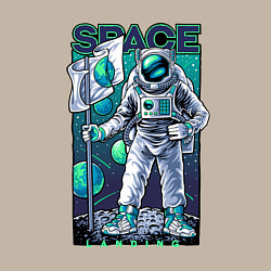 Свитшот хлопковый мужской Космонавт с флагом на луне, цвет: миндальный — фото 2