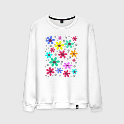 Свитшот хлопковый мужской Разноцветные веселые ромашки, цвет: белый