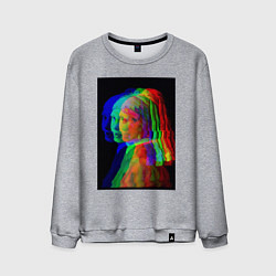 Свитшот хлопковый мужской Девушка с жемчужной серёжкой с глюками, цвет: меланж
