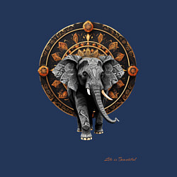 Свитшот хлопковый мужской Слон с узорами на фоне колеса сансары, цвет: тёмно-синий — фото 2