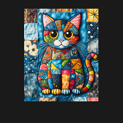 Свитшот хлопковый мужской Прикольный котик - пэчворк, цвет: черный — фото 2