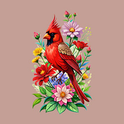 Свитшот хлопковый мужской Птица красный кардинал среди цветов, цвет: пыльно-розовый — фото 2