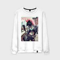Свитшот хлопковый мужской Крутая пантера панк из Нью-Йорка - нейросеть, цвет: белый