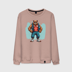 Свитшот хлопковый мужской Медведь на стиле, цвет: пыльно-розовый