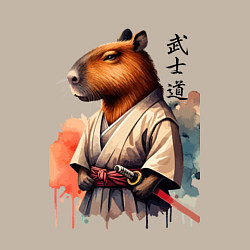 Свитшот хлопковый мужской Capybara samurai - ai art fantasy, цвет: миндальный — фото 2