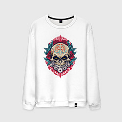 Свитшот хлопковый мужской Roses skull, цвет: белый