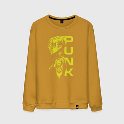 Свитшот хлопковый мужской Девушка панк неон - neon punk girl, цвет: горчичный