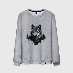 Свитшот хлопковый мужской Волк и лес, цвет: меланж