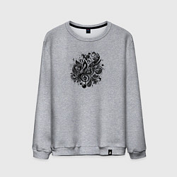 Свитшот хлопковый мужской Орнамент со скрипичным ключом тату стиль, цвет: меланж