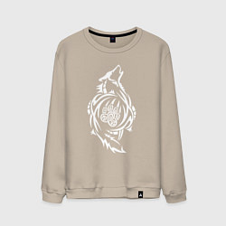 Свитшот хлопковый мужской Волк с символом - оберегом лапа волка, цвет: миндальный