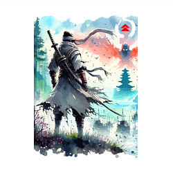 Свитшот хлопковый мужской Warrior samurai - ai art watercolor, цвет: белый — фото 2