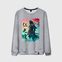 Свитшот хлопковый мужской Japanese samurai - ghost of Tsushima sketch, цвет: меланж