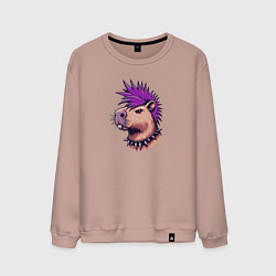 Свитшот хлопковый мужской Капибара с фиолетовым ирокезом, цвет: пыльно-розовый