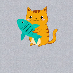 Свитшот хлопковый мужской Рыжий котик с рыбкой, цвет: меланж — фото 2