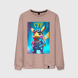 Свитшот хлопковый мужской Cyber Pikachu - ai art fantasy, цвет: пыльно-розовый