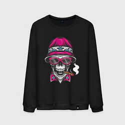 Свитшот хлопковый мужской Череп в панаме, цвет: черный