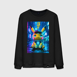 Свитшот хлопковый мужской Funny neon Pikachu под энергетическим барьером - a, цвет: черный