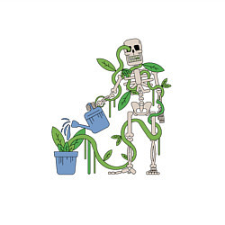 Свитшот хлопковый мужской Скелет поливающий цветок, цвет: белый — фото 2