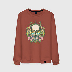 Свитшот хлопковый мужской Черепок и цветочки, цвет: кирпичный